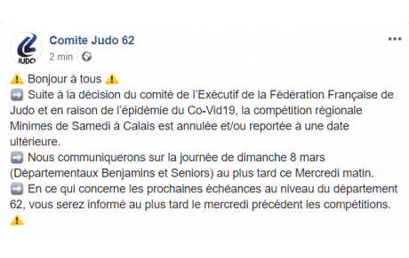 Infos maintien/report/annulation compétitions à venir